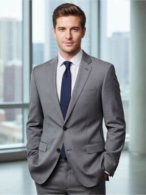 jf j.ferrar Men's Light Gray Notch Lapel Sport Coat